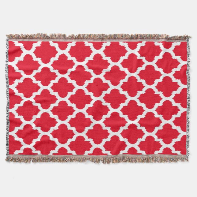 Red & White Ikat Quatrefoil Mönster Filt (Framsidan)