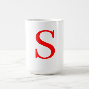 Red & White Initial Brev Monogrammed Plain Kaffemugg