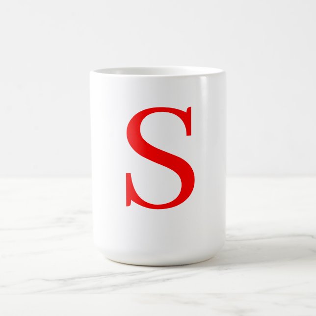 Red & White Initial Brev Monogrammed Plain Kaffemugg (Center)
