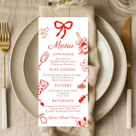 Red & White Italian Food Bridal Shower Flat Menu Meny