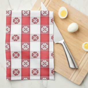Red White Italy Tablecloth Print Kökshandduk