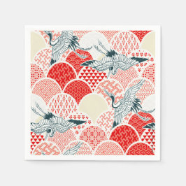 Red White Japansk Kimono Crane Decoupage Papper Pappersservett