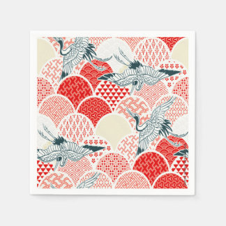 Red White Japansk Kimono Crane Decoupage Papper Pappersservett