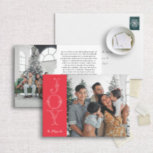 Red & White Joy Calligraphy Photo jul Card Julkort