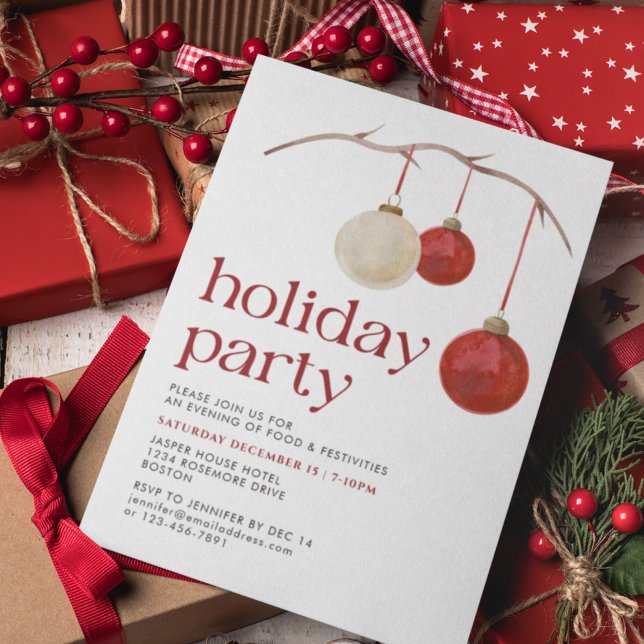 Red White jul Bollar Julfest Inbjudningar (Skapare uppladdad)