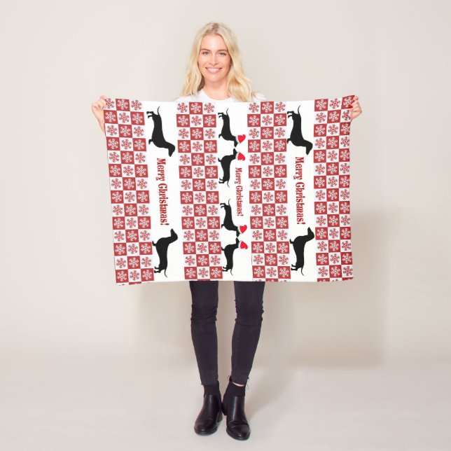 Red & White jul Dachshund Fleece Blanket (På plats)