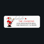 Red White jul Jultomten HOHOHO Helgdag Returadress Etikett<br><div class="desc">Skicka dina julfestliga Helgdagskort med dessa vackra roligtar (lustiga) returetiketter. Jolly gamle St. Nick,  Jultomten tecknad som håller garn hos HOHOHO. Färg är svart,  vitt,  rött. Anpassa dem genom att lägga till namn och adress. Se samling för matchande artiklar.</div>