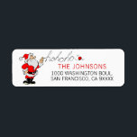Red White jul Jultomten HOHOHO Helgdag Returadress Etikett<br><div class="desc">Skicka dina julfestliga Helgdagskort med dessa vackra roligtar (lustiga) returetiketter. Jolly gamle St. Nick,  Jultomten tecknad som håller garn hos HOHOHO. Färg är svart,  vitt,  rött. Anpassa dem genom att lägga till namn och adress. Se samling för matchande artiklar.</div>