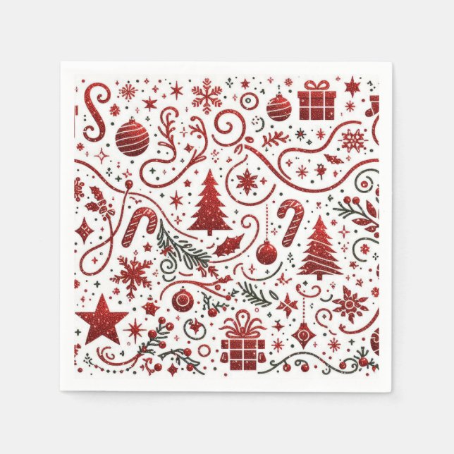 Red White jul Napkin Pappersservett (Framsidan)