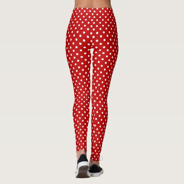 Red & White jul Polka Dot Mönster Long Leggings (Baksida)