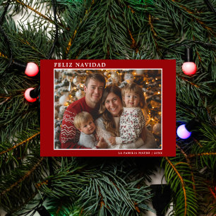 Red & White-julfamiljen Photo Feliz Navidad Julkort