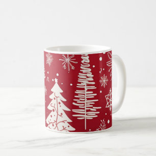 Red White Julgran Snowflake Mönster Kaffemugg