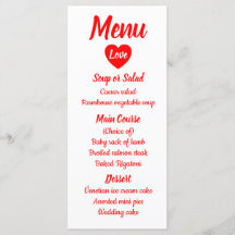 Red & White Kärlek Heart Menu Bröllopsfest