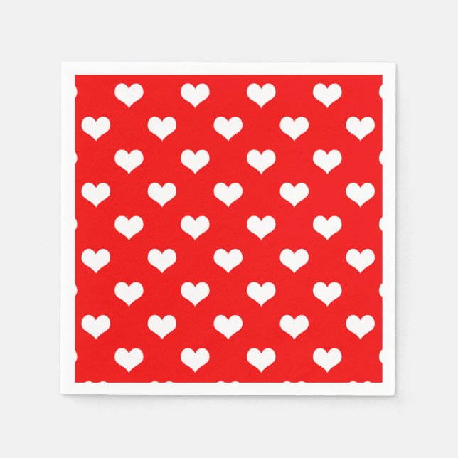 Red White Kärlek Heart Mönster Design Pappersservett (Framsidan)