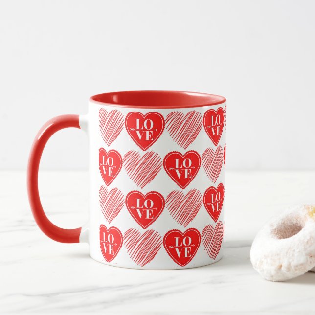 Red White Kärlek Hearts Mugg (Med munk)