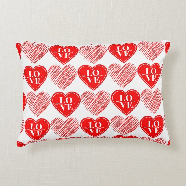 Red White Kärlek Hearts Prydnadskudde (Framsidan)