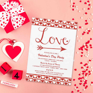 Red & White Kärlek Hearts Valentine Day Party Inbjudningar