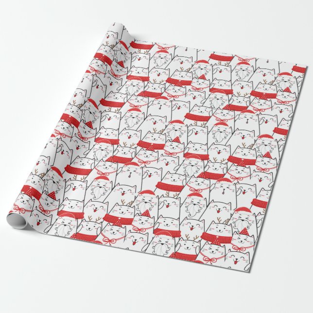 Red White Kattunge Funny jul Helgdag Gift Presentpapper (Utrullad)