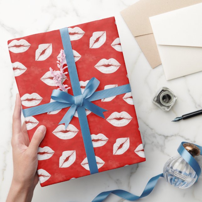 Red White Kiss Lips Flirty Love Valentine's day Presentpapper (Gifting)