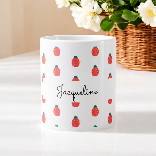 Red White Ladybug Nature Mönster Girly Jumbo Mugg (Skapare uppladdad)