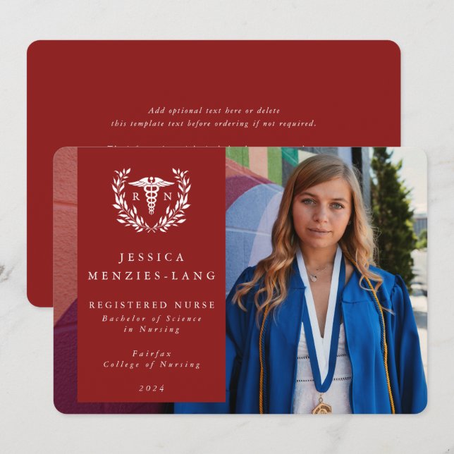 Red + White Laurel Wand Regized Nurse Photo Meddelande (Fram/baksida)