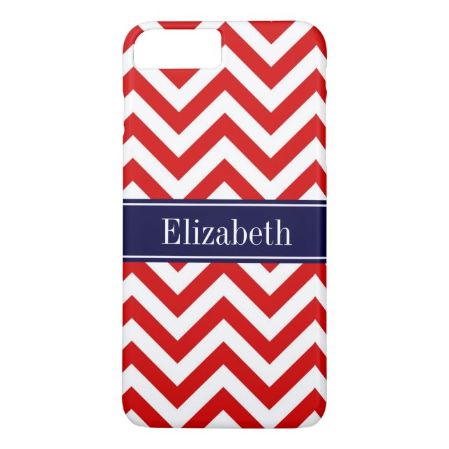 Red White LG Chevron Navy Blue Namn Monogram Case-Mate iPhone Skal (Baksida)