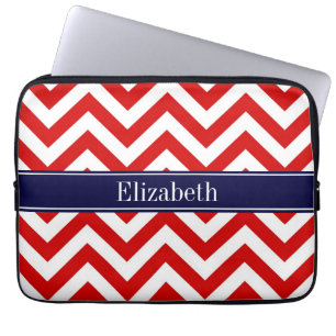 Red White LG Chevron Navy Blue Namn Monogram Laptop Sleeve