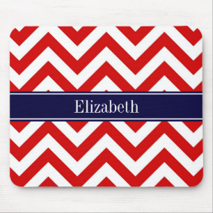Red White LG Chevron Navy Blue Namn Monogram Musmatta