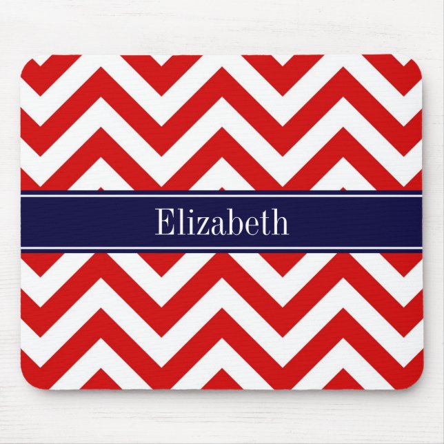 Red White LG Chevron Navy Blue Namn Monogram Musmatta (Framsidan)