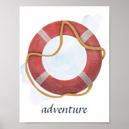 Red White Life Life Preserver Nautical Ocean Poster