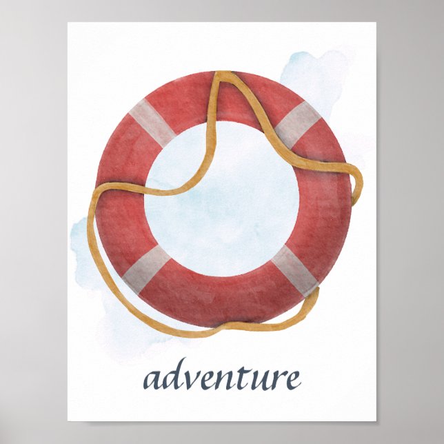 Red White Life Life Preserver Nautical Ocean Poster (Framsidan)
