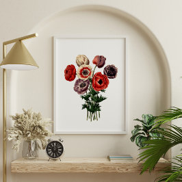 Red White Lila Vintage Moody Blommigt Flowers Poster