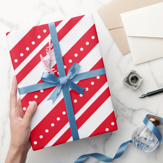 Red White Linjer Dots jul Presentpapper (Gifting)