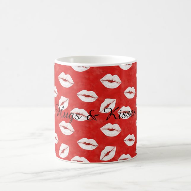 Red White Lips Kisses Valentine's Day Flirty Love Kaffemugg (Center)