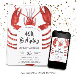 Red White Lobster Boil Anpassningsbar Födelsedagsf Inbjudningar