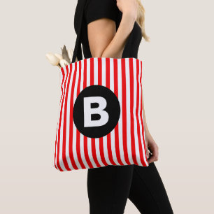 Red White Lodrät Rand Black Monogram Tygkasse