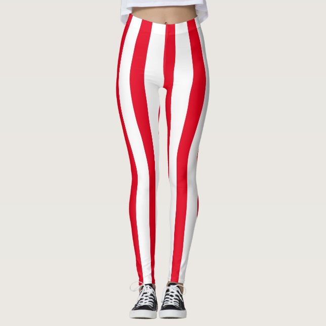 Red & White Lodrät Rand Halloween Costume Leggings (Framsida)