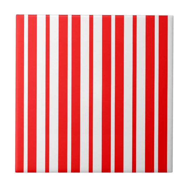 Red White Lodrät Rand Mönster Design Kakelplatta (Framsidan)