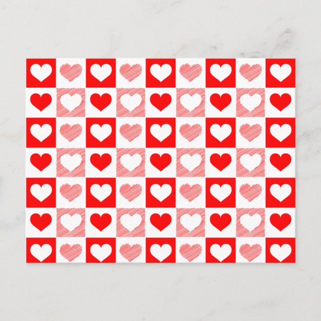 Red White Love hearts Valentine's Day  Vykort (Framsida)