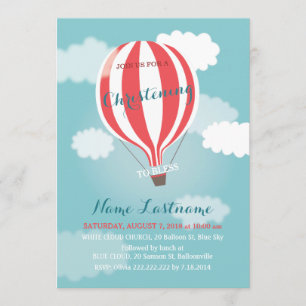 Red White Luftballong Christening Inbjudan