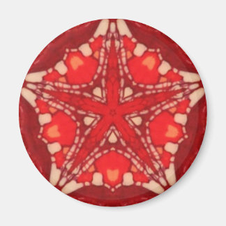 Red White Mandala Star Fractal Geometry Magnet
