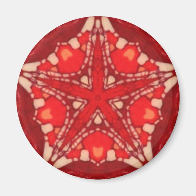 Red White Mandala Star Fractal Geometry Magnet (Framsidan)
