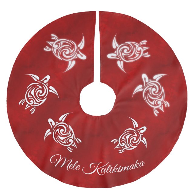 Red White | Mele Kalikimaka | Hawaii-jul Julgransmatta Borstad Polyester (Framsidan)
