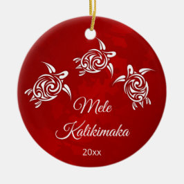 Red White Mele Kalikimaka jul Julgransprydnad Keramik