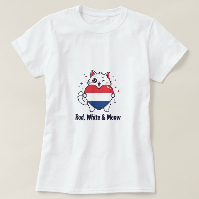 Red, White & Meow - Cute Patriotic Cat T-Shirt (Design framsida)