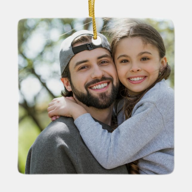 Red White Merry Bright jul Season Photo Julgransprydnad Keramik (Framsida)