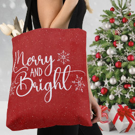 Red & White Merry och Bright Glitter Snö Helgdag Tygkasse