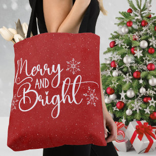 Red & White Merry och Bright Glitter Snö Helgdag Tygkasse