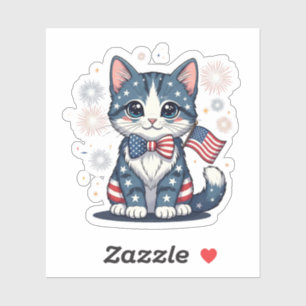 Red, White & Mew - Patriotic Cat Sticker Klistermärken