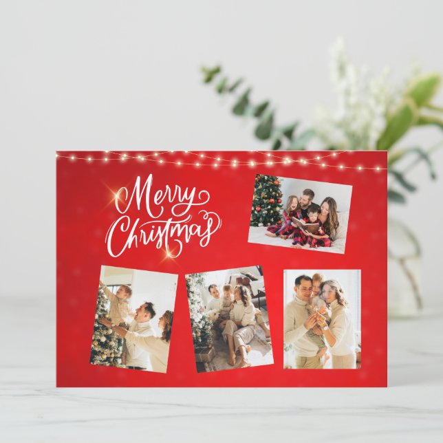 Red White Minimalist God jul Photo Collage Inbjudningar (Stående Fram)